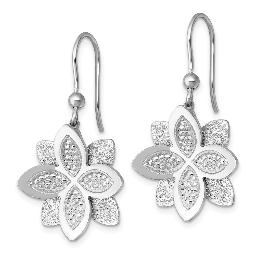 Sterlingsilber Rhodiniert Poliert Gebürstet/textured Blume Ohrhänger