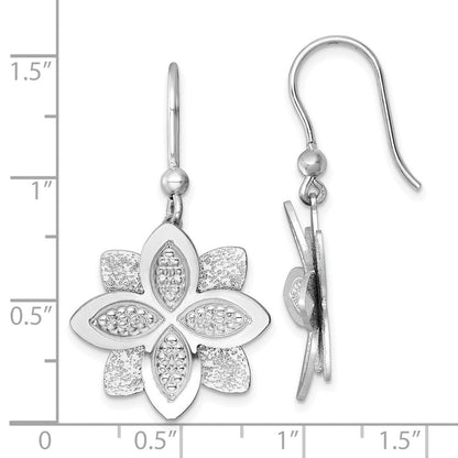 Sterlingsilber Rhodiniert Poliert Gebürstet/textured Blume Ohrhänger