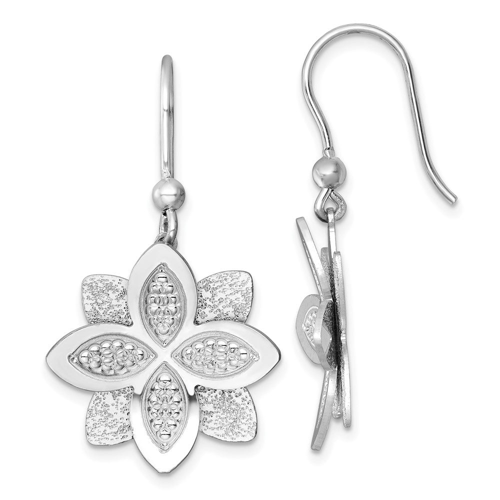 Sterlingsilber Rhodiniert Poliert Gebürstet/textured Blume Ohrhänger