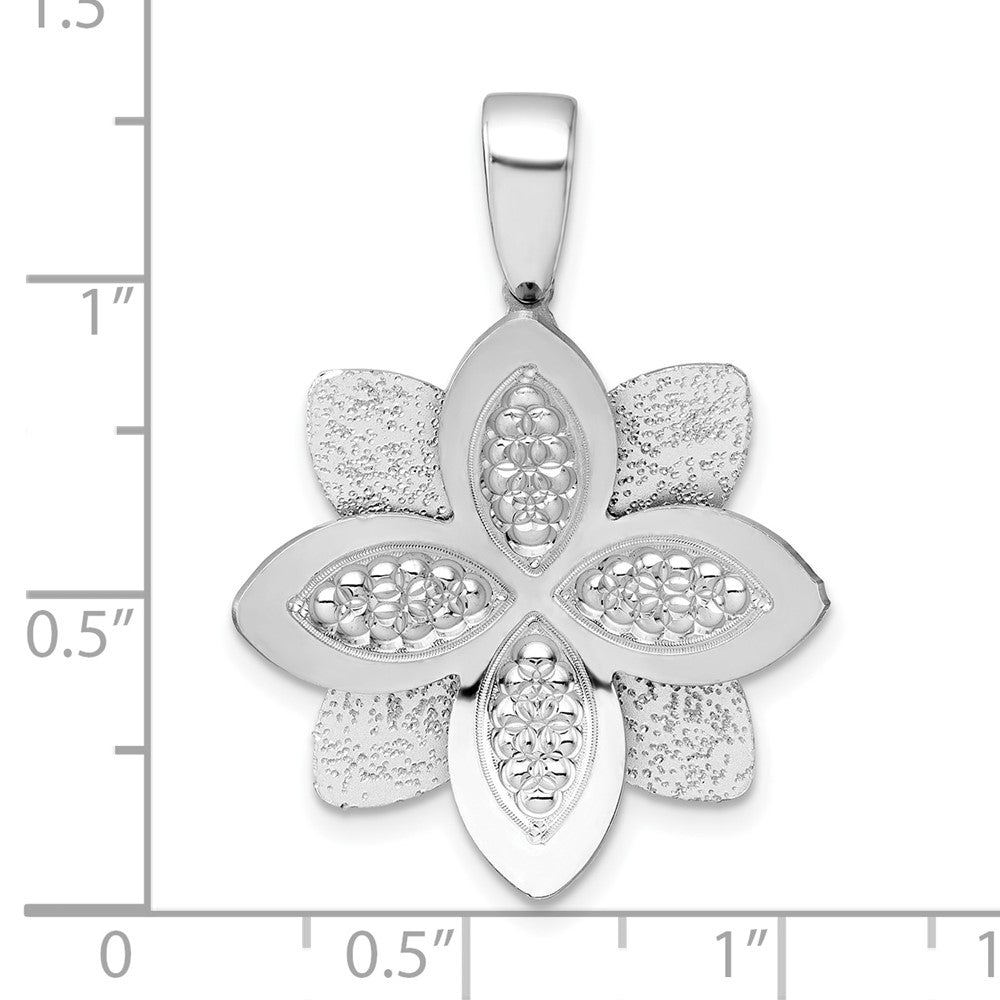 Sterlingsilber Rhodiniert Poliert Strukturiert Blume Anhänger