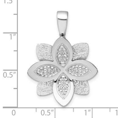 Sterlingsilber Rhodiniert Poliert Strukturiert Blume Anhänger