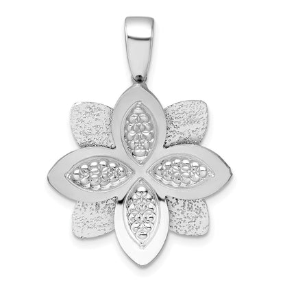 Sterlingsilber Rhodiniert Poliert Strukturiert Blume Anhänger