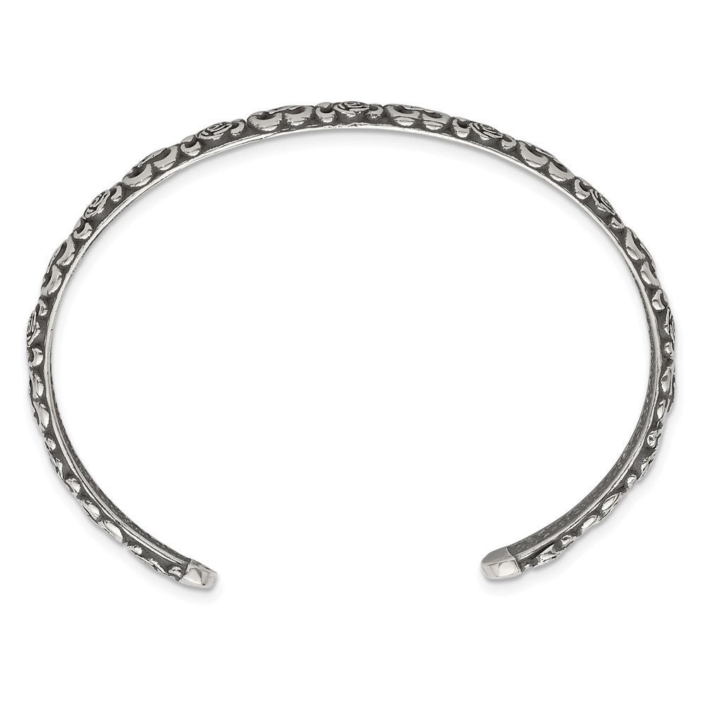 Sterlingsilber Antikisiert Blumen Manschette Armreif Armband