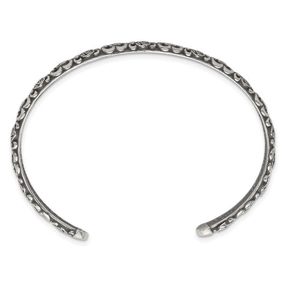 Sterlingsilber Antikisiert Blumen Manschette Armreif Armband