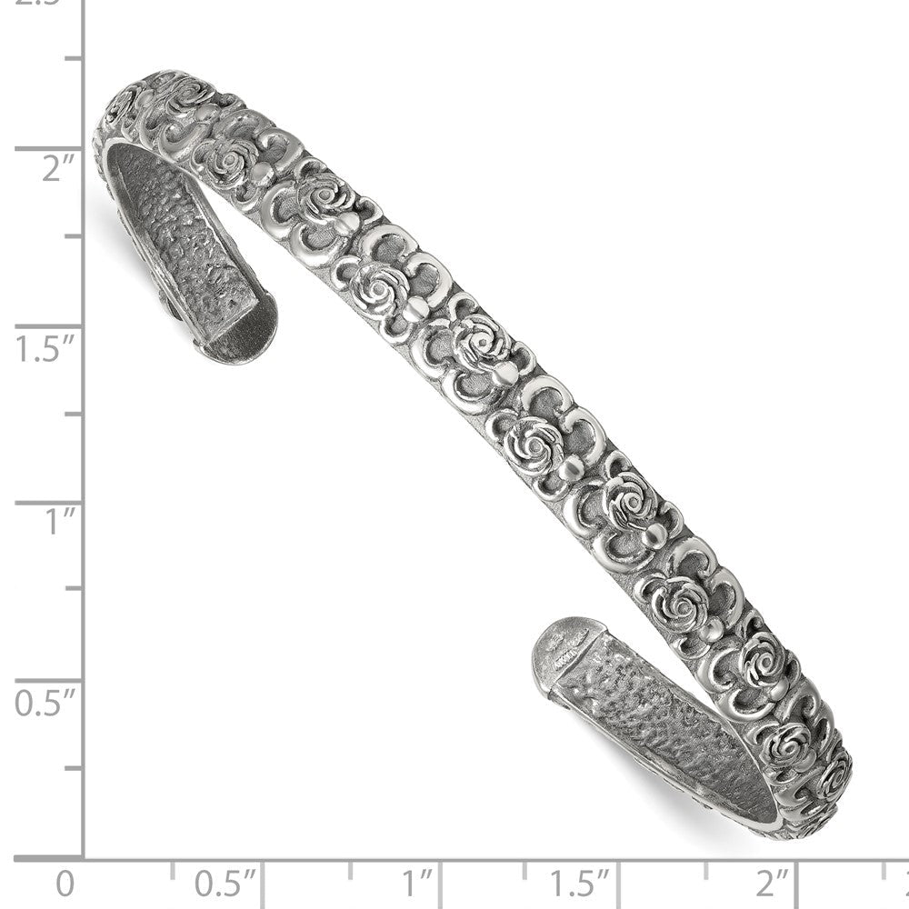 Sterlingsilber Antikisiert Blumen Manschette Armreif Armband