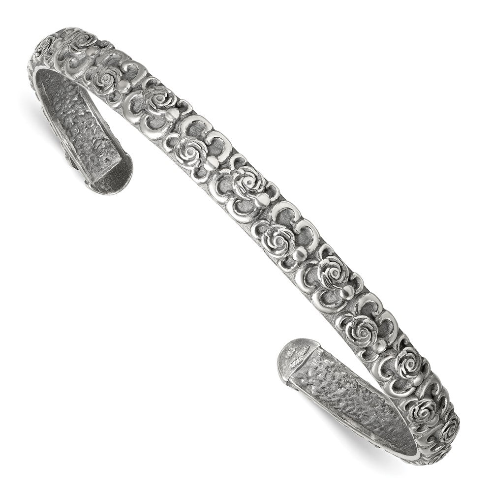 Sterlingsilber Antikisiert Blumen Manschette Armreif Armband