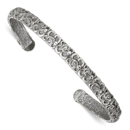 Sterlingsilber Antikisiert Blumen Manschette Armreif Armband