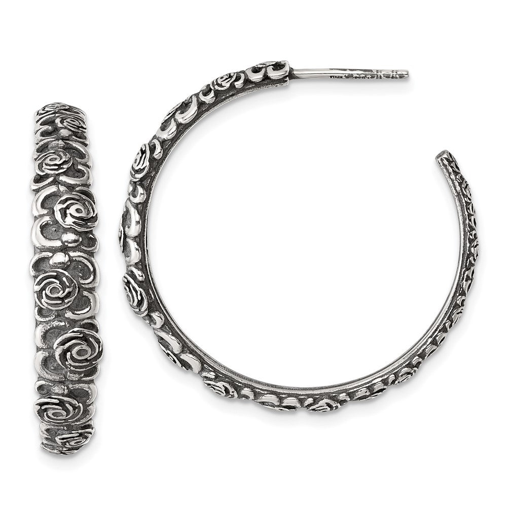 Sterlingsilber Antikisiert Abgestuft Blumen Stecker Creolen