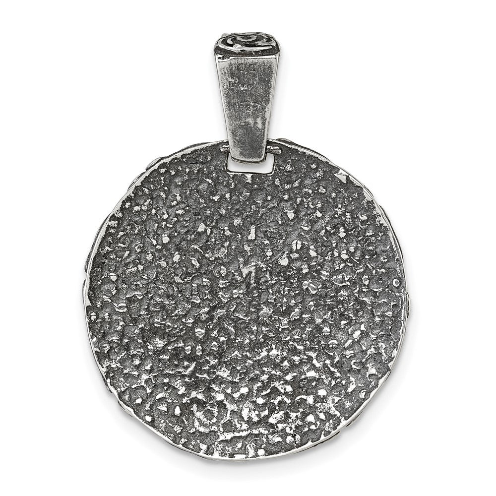Sterlingsilber Antikisiert Blumen Rund Plättchen Anhänger