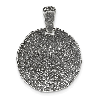 Sterlingsilber Antikisiert Blumen Rund Plättchen Anhänger