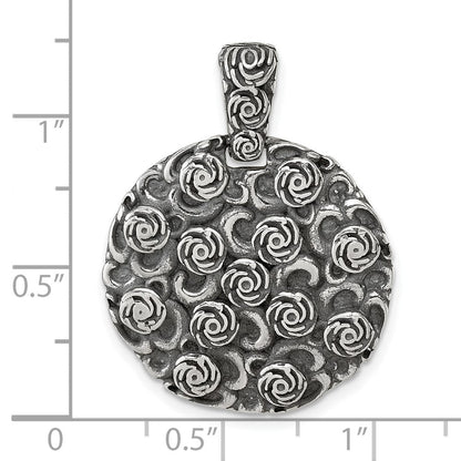 Sterlingsilber Antikisiert Blumen Rund Plättchen Anhänger