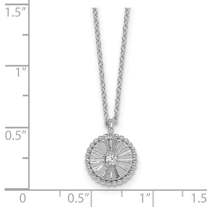 Sterlingsilber Rhodiniert Strukturiert Zirkonia Kreis 16 Zoll mit 2 Zoll Verlängerung Halskette
