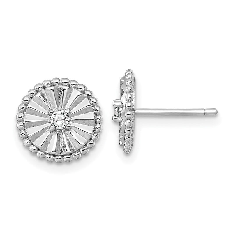 Sterlingsilber Rhodiniert Poliert und Strukturiert Zirkonia Kreis Ohrstecker