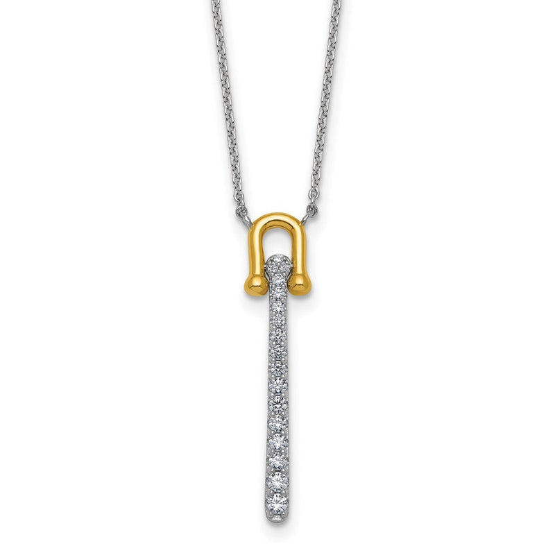 Sterlingsilber Goldfarben Zirkonia Poliert 16 Zoll mit 1.25 Zoll Verlängerung Halskette
