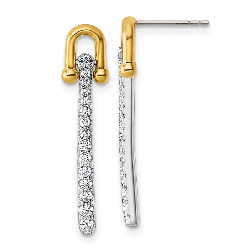 Sterlingsilber Goldfarben Zirkonia Poliert und Strukturiert Hängend Ohrstecker