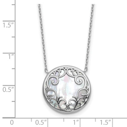 Sterlingsilber Rhodiniert Filigran Perlmutt Kreis 16 Zoll mit 2 Zoll Verlängerung Halskette
