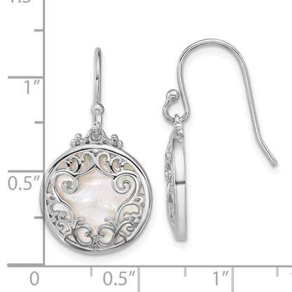 Sterlingsilber Rhodiniert Filigran Perlmutt Kreis Ohrhänger