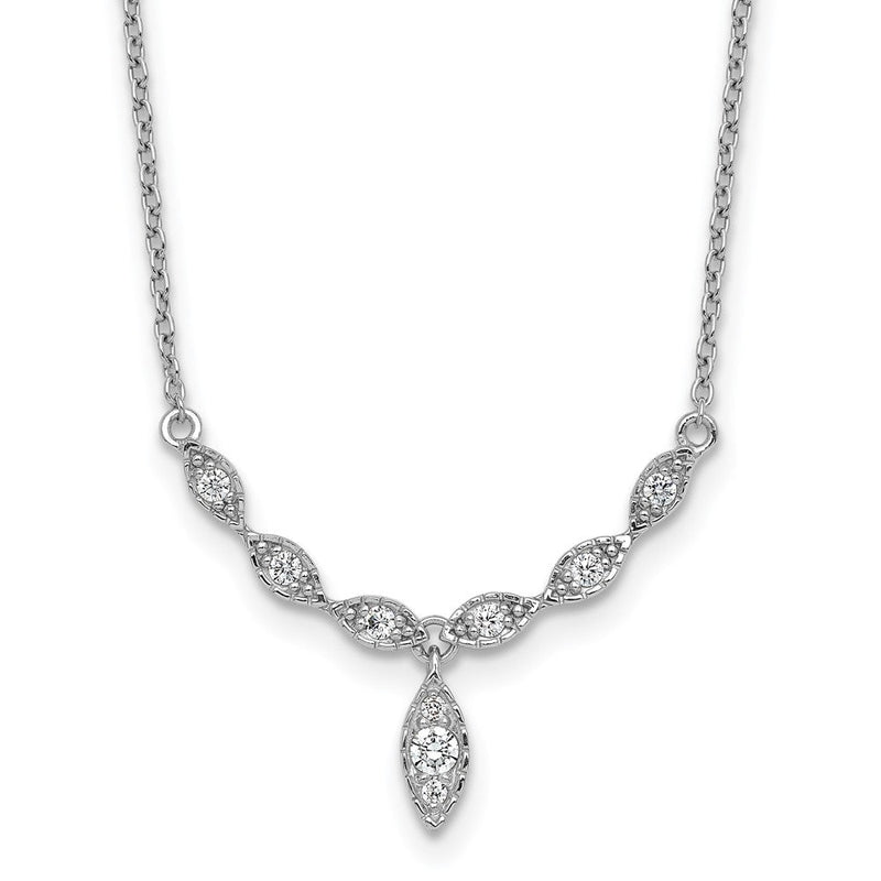 Sterlingsilber Rhodiniert Zirkonia Fantasie Tropfen mit 1 Zoll Verlängerung. Halskette