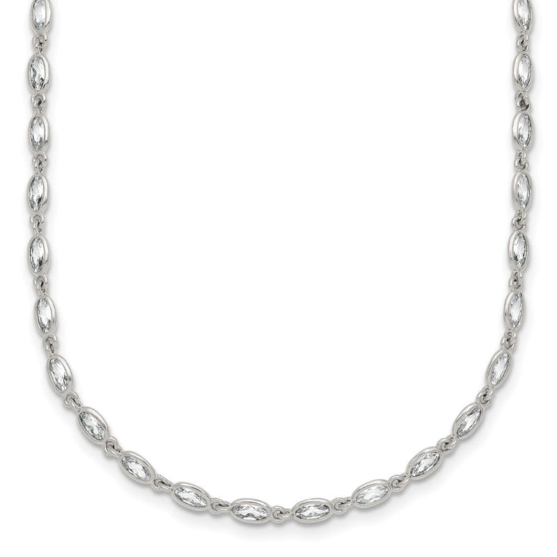 Sterlingsilber Poliert Oval Zirkonia 16 Zoll mit 2 Zoll Verlängerung Halskette