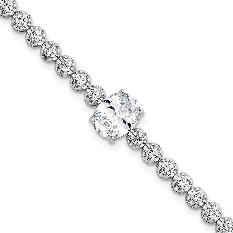 Sterlingsilber Rhodiniert Fantasie Oval und Rund Zirkonia Oval 7.25 Zoll Armband
