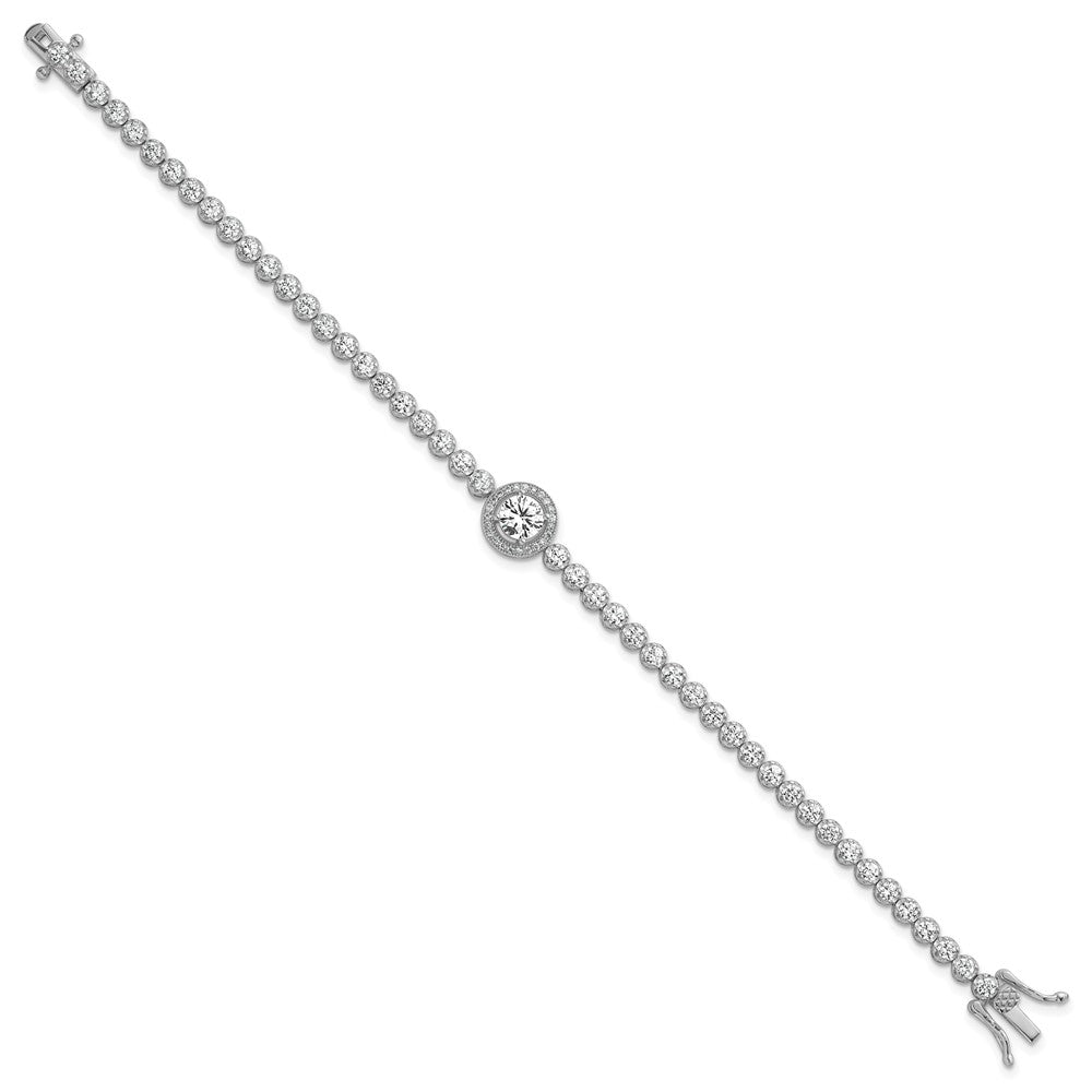 Sterlingsilber Rhodiniert Poliert Rund Zirkonia Heiligenschein 7.25 Zoll Armband