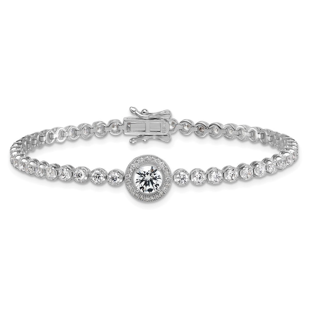 Sterlingsilber Rhodiniert Poliert Rund Zirkonia Heiligenschein 7.25 Zoll Armband