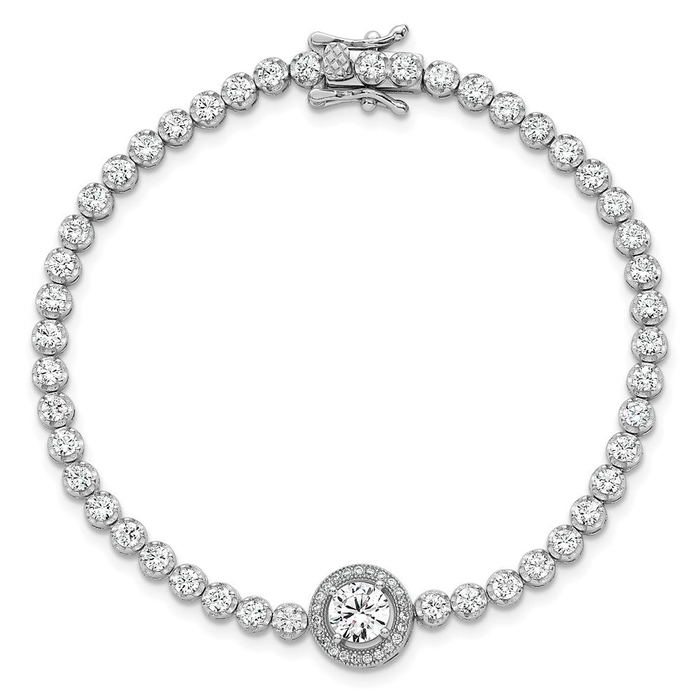 Sterlingsilber Rhodiniert Poliert Rund Zirkonia Heiligenschein 7.25 Zoll Armband