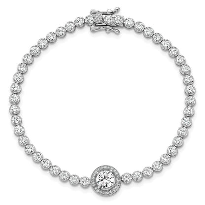 Sterlingsilber Rhodiniert Poliert Rund Zirkonia Heiligenschein 7.25 Zoll Armband