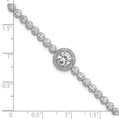 Sterlingsilber Rhodiniert Poliert Rund Zirkonia Heiligenschein 7.25 Zoll Armband