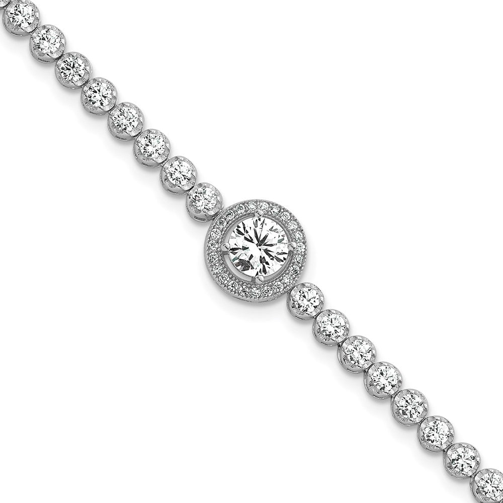 Sterlingsilber Rhodiniert Poliert Rund Zirkonia Heiligenschein 7.25 Zoll Armband