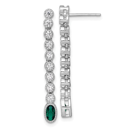 Sterlingsilber Rhodiniert Poliert Grün/white Zirkonia Stecker Ohrhänger