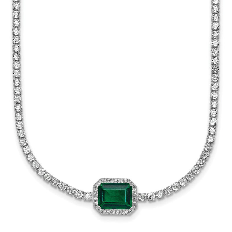 Sterlingsilber Rhodiniert Grün und Weiß Zirkonia 16 Zoll mit 2 Zoll Verlängerung Tennis Necklac