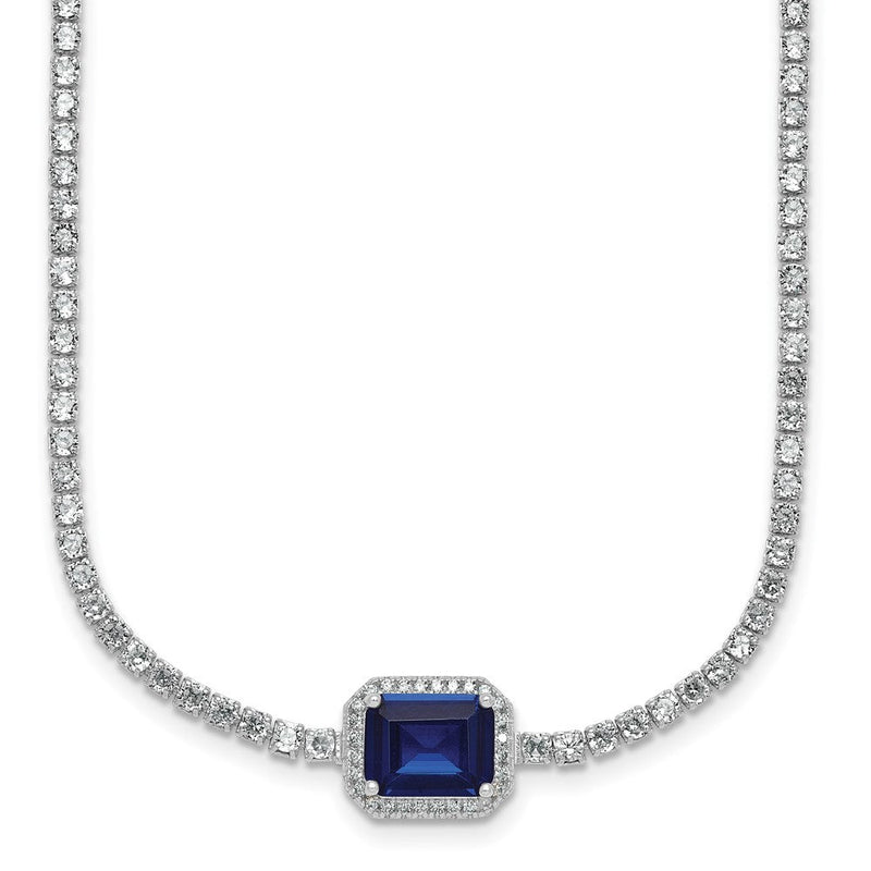 Sterlingsilber Rhodiniert Blau und Weiß Zirkonia 16 Zoll mit 2 Zoll Verlängerung Tennis Halskette
