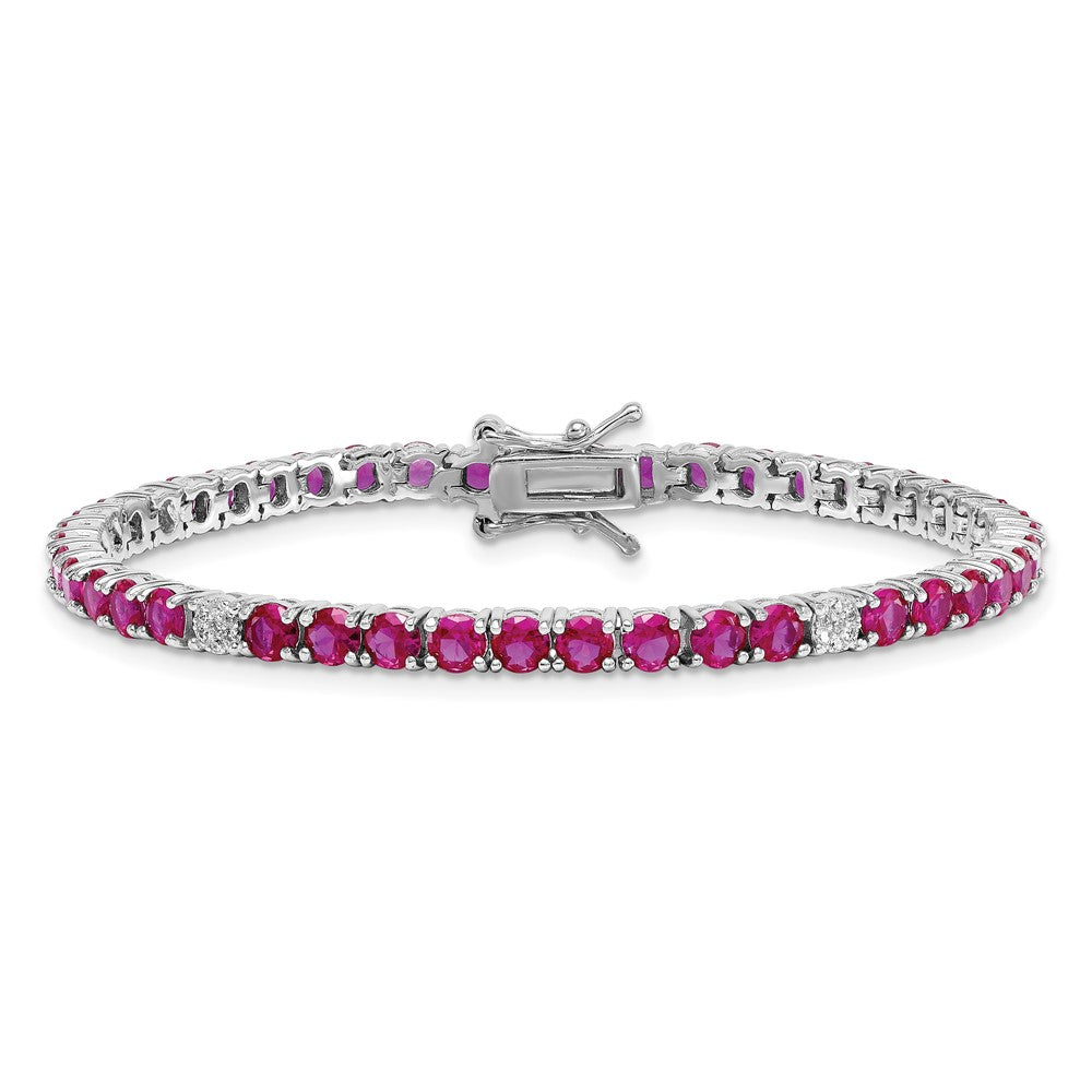 Sterlingsilber Rhodiniert Poliert Rot und Weiß Zirkonia 7 Zoll Tennis Armband