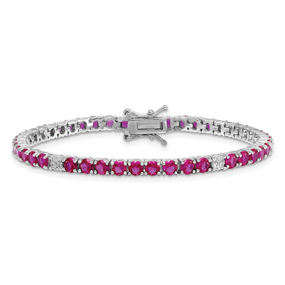 Sterlingsilber Rhodiniert Poliert Rot und Weiß Zirkonia 7 Zoll Tennis Armband
