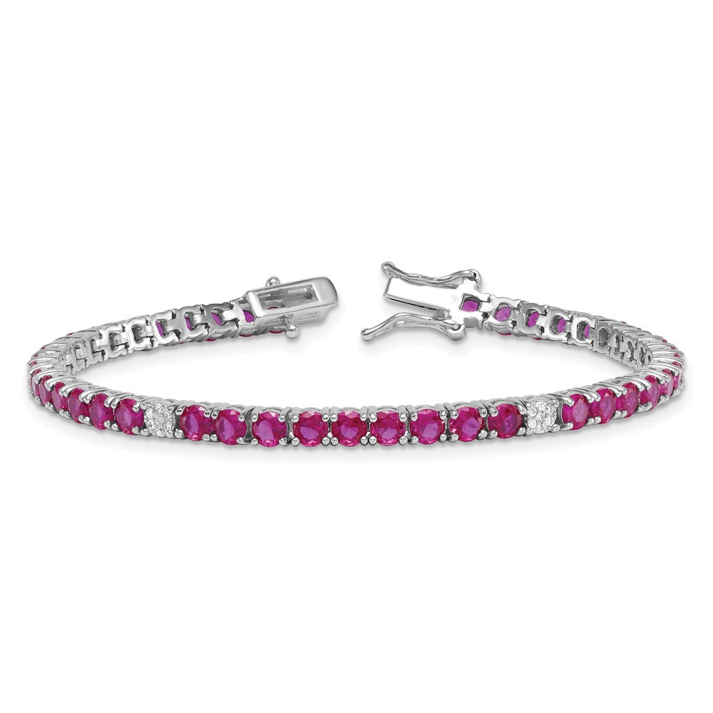 Sterlingsilber Rhodiniert Poliert Rot und Weiß Zirkonia 7 Zoll Tennis Armband