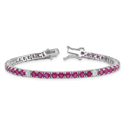 Sterlingsilber Rhodiniert Poliert Rot und Weiß Zirkonia 7 Zoll Tennis Armband