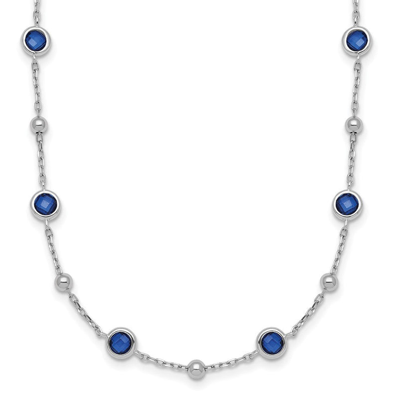 Sterlingsilber Rhodiniert und Gekugelt Blau Zirkonia 16 Zoll mit 2 Zoll Verlängerung Halskette