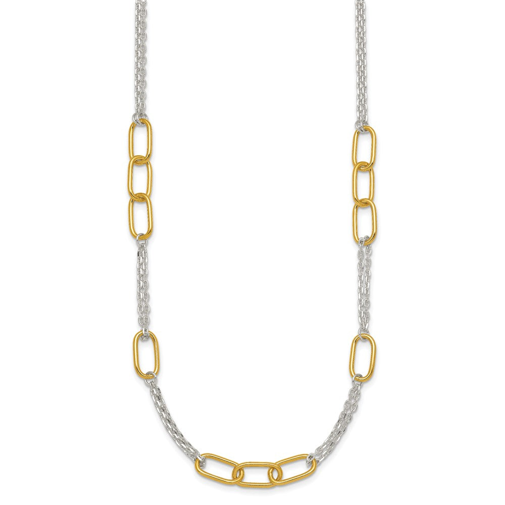 Sterlingsilber mit Goldfarben Poliert Fantasie 2-strand Glieder Halskette