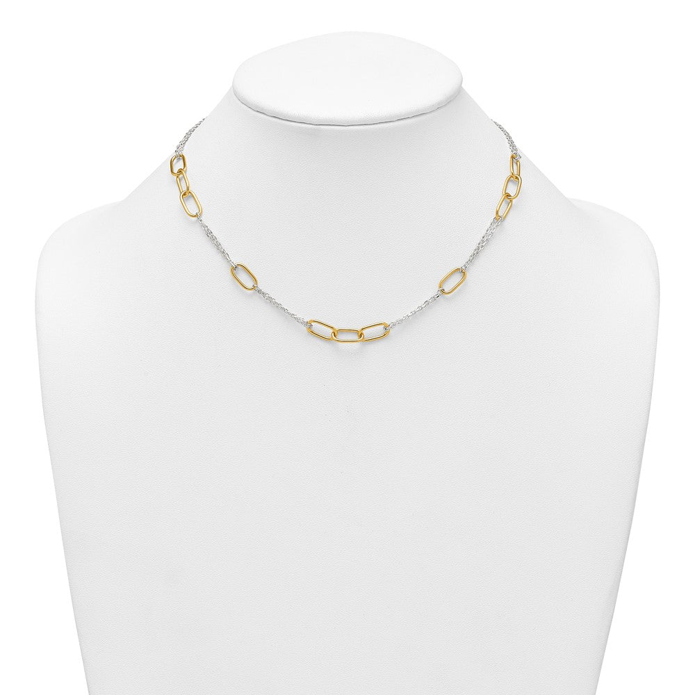 Sterlingsilber mit Goldfarben Poliert Fantasie 2-strand Glieder Halskette