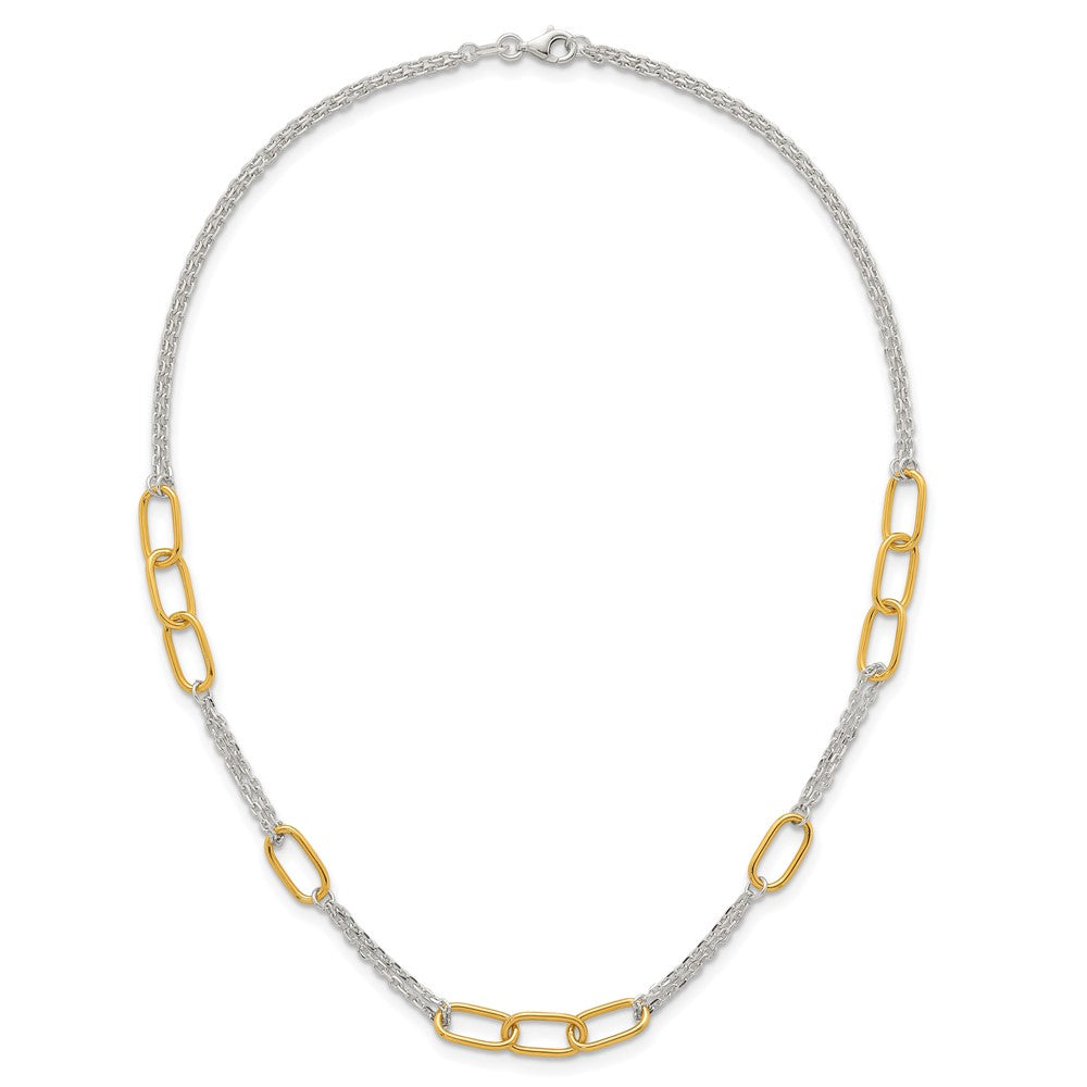 Sterlingsilber mit Goldfarben Poliert Fantasie 2-strand Glieder Halskette