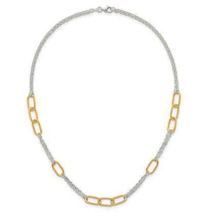 Sterlingsilber mit Goldfarben Poliert Fantasie 2-strand Glieder Halskette