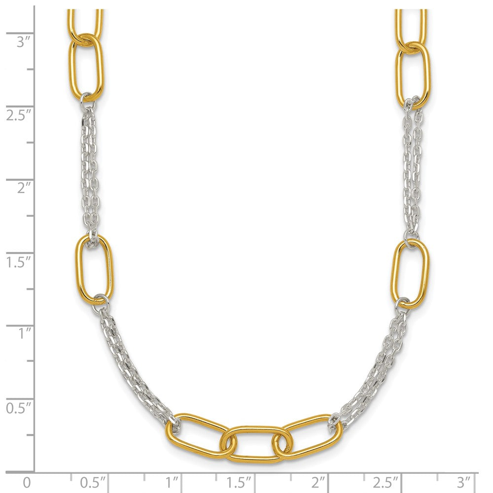 Sterlingsilber mit Goldfarben Poliert Fantasie 2-strand Glieder Halskette