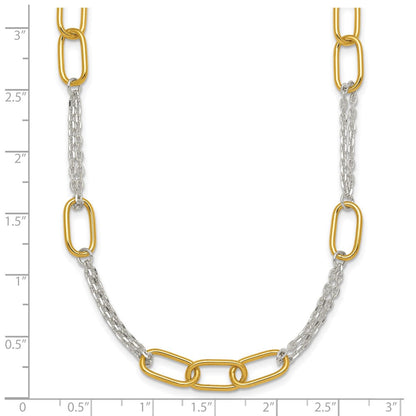 Sterlingsilber mit Goldfarben Poliert Fantasie 2-strand Glieder Halskette