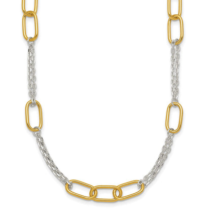Sterlingsilber mit Goldfarben Poliert Fantasie 2-strand Glieder Halskette