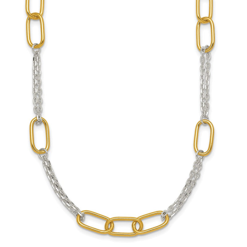 Sterlingsilber mit Goldfarben Poliert Fantasie 2-strand Glieder Halskette