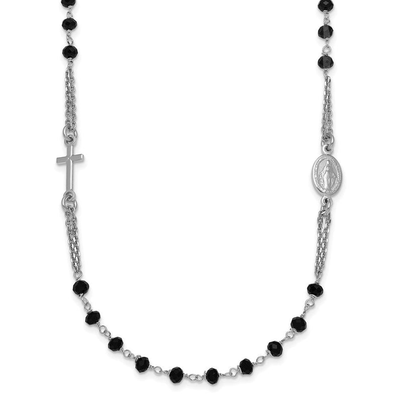 Sterlingsilber Rhodiniert-plat Blk Kristall 20 Zoll Mit.5 Zoll Verlängerung Rosenkranz Themed Halskette