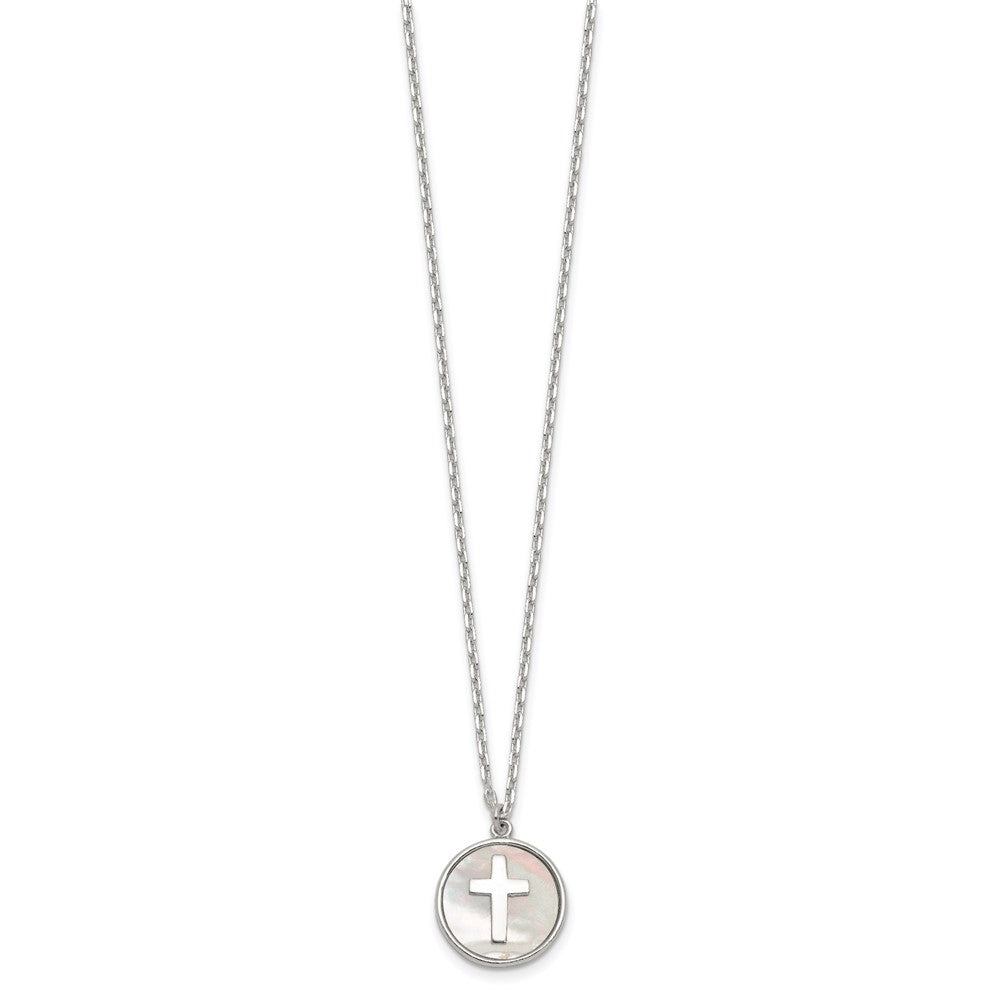 Sterlingsilber Poliert Perlmutt Kreuz Halskette