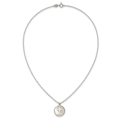 Sterlingsilber Poliert Perlmutt Kreuz Halskette