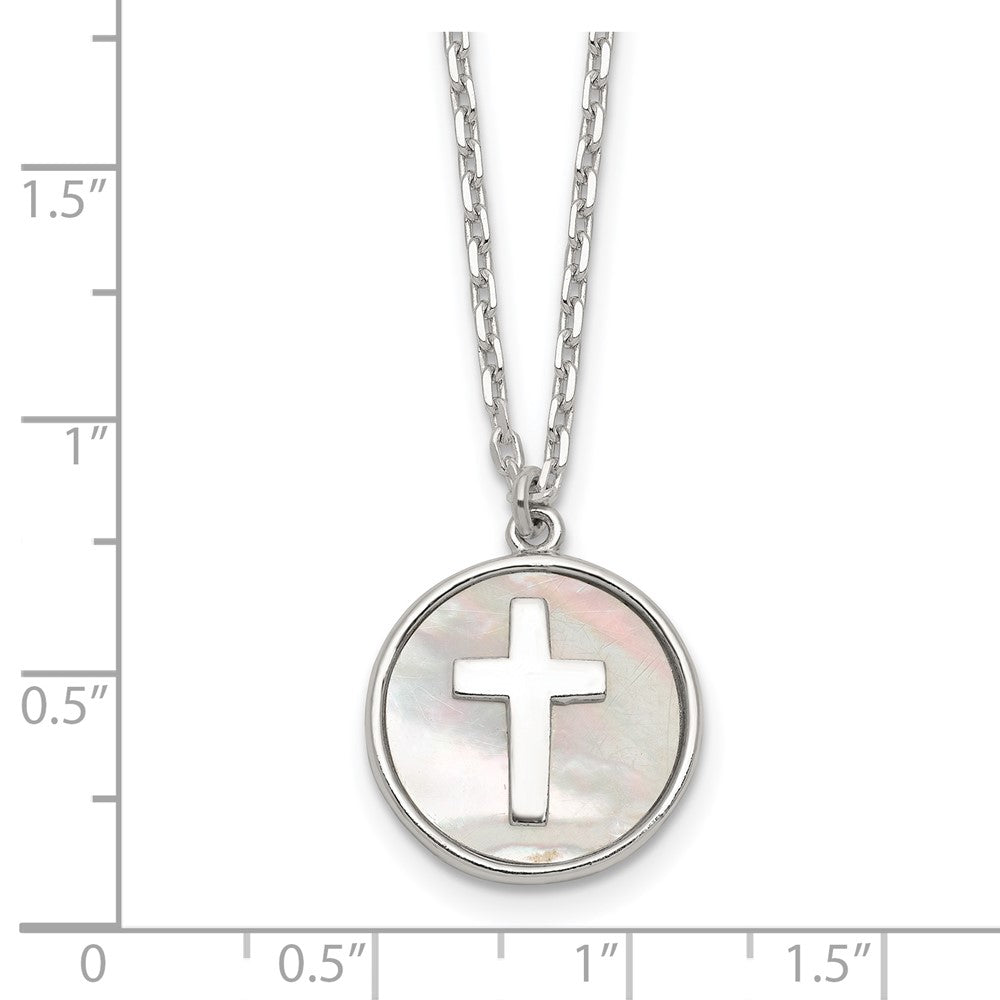 Sterlingsilber Poliert Perlmutt Kreuz Halskette
